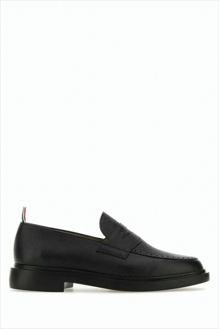 Thom Browne Black Calf Leather Loafers With Tricolor Pull Tab