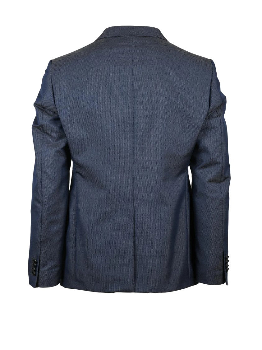 Luigi Bianchi Wool-Blend Blue Jacket With Notched Lapels And Tailored Silhouette