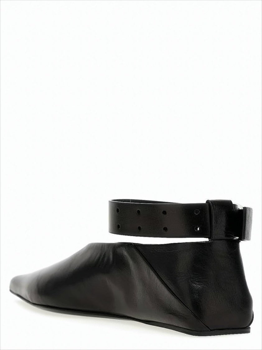 Jil Sander Pointed-Toe Leather Loafer With Ankle Strap