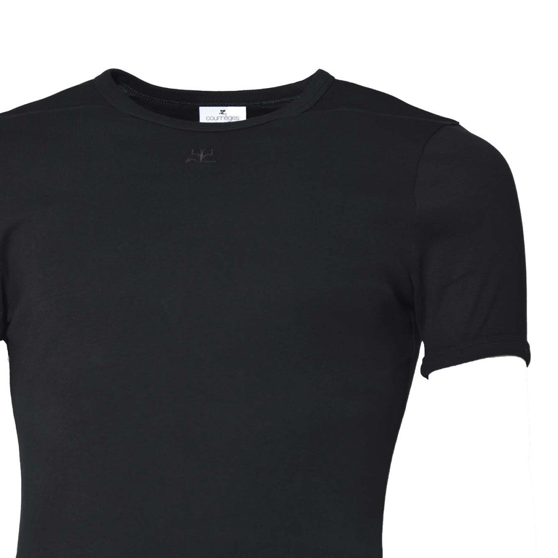 Courrèges Black Cotton Signature Contrast T-Shirt
