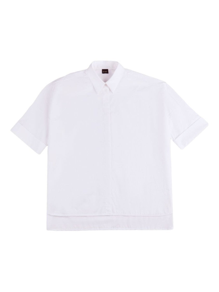 Fay Boxy White Shirt With Classic Collar And Concealed Placket