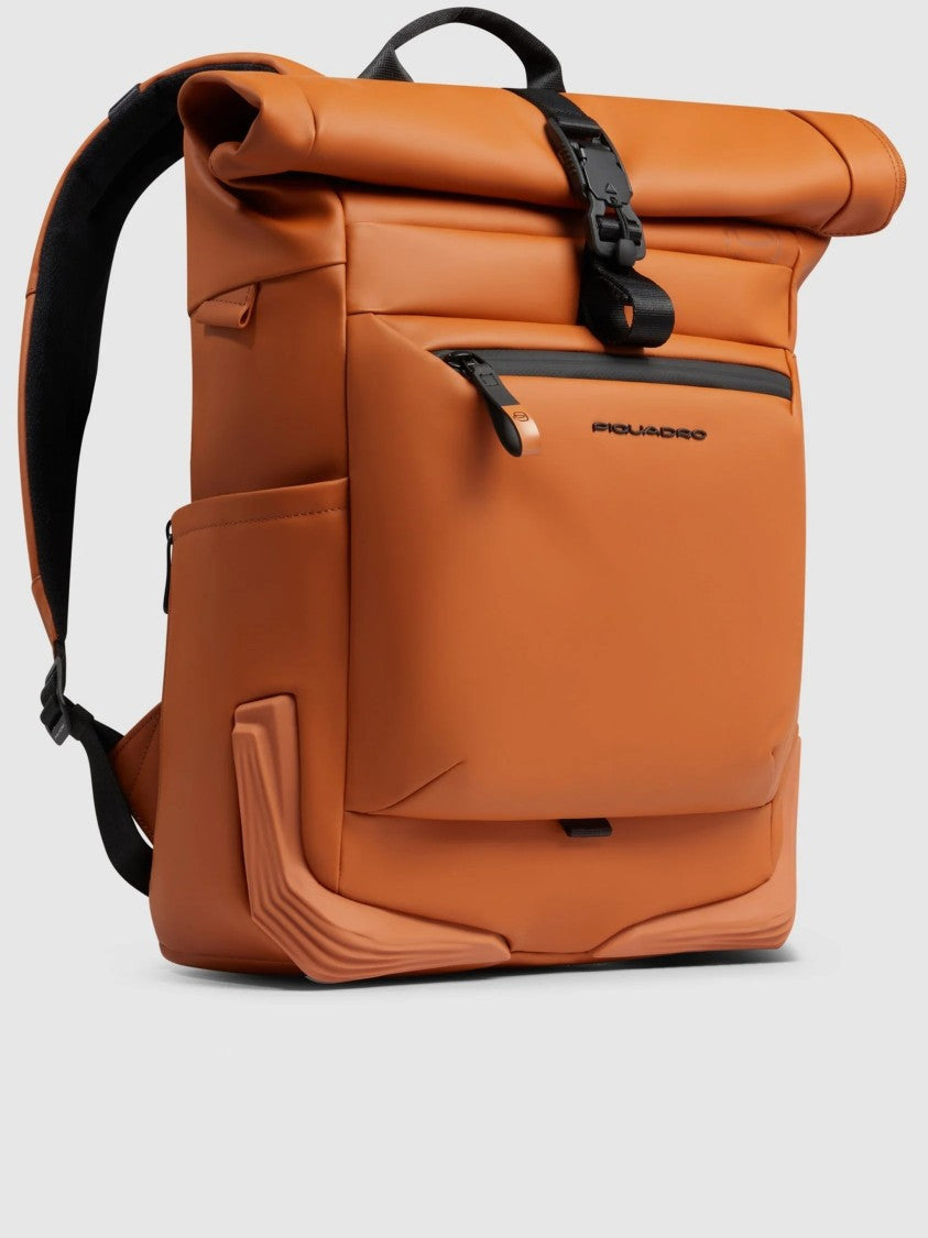 Piquadro Warm Tan Zaino Roll-Top Polyurethane/Polyester Backpack