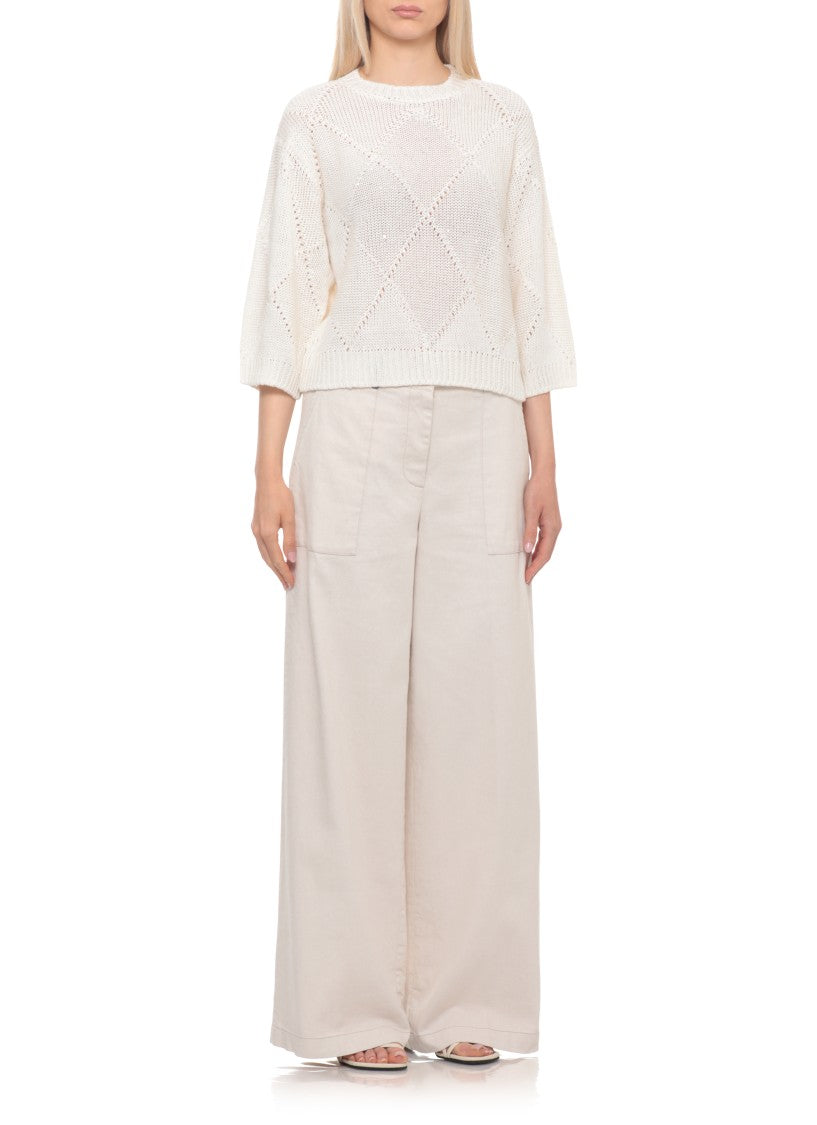 Peserico White Sequined Linen-Cotton Sweater