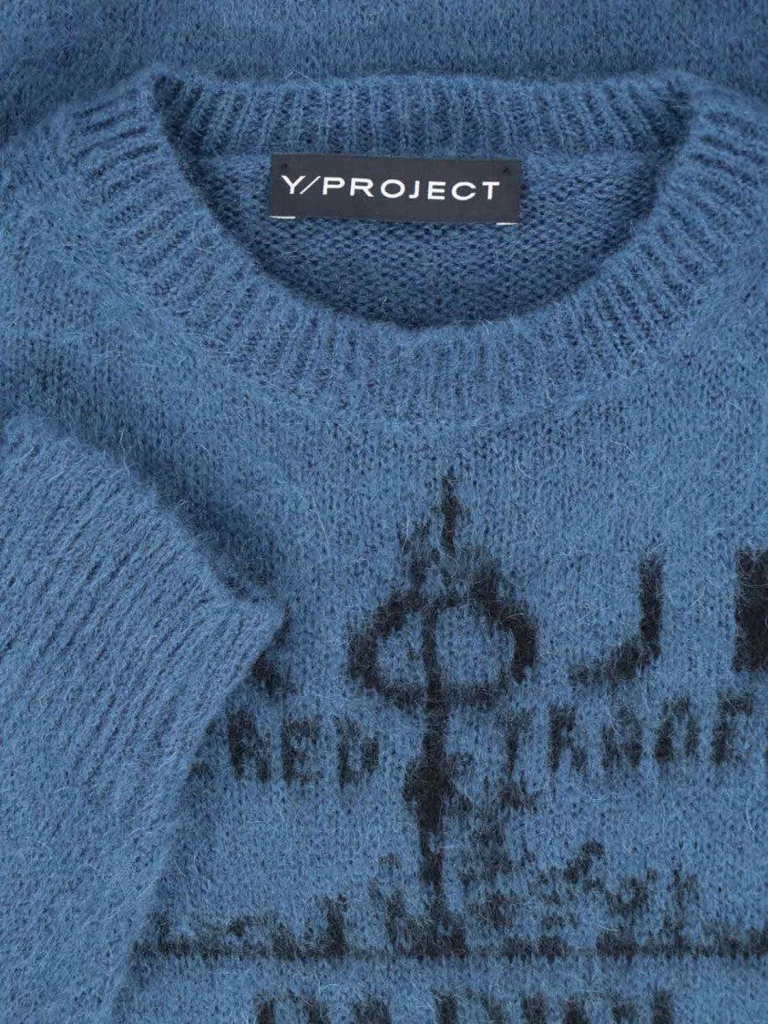 Y/Project Logo Sweater In Blue Mohair Blend Knitted