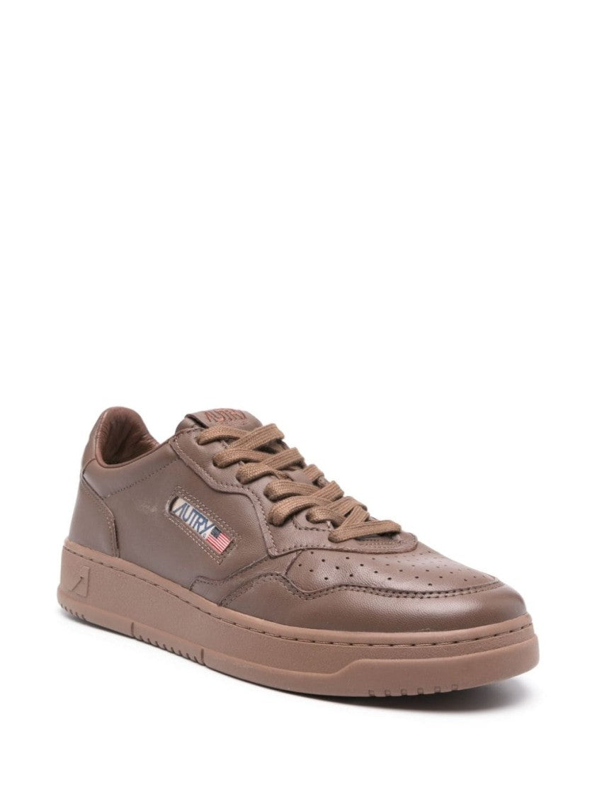 Autry Round Toe Sneakers In Chocolate Brown Calf Leather