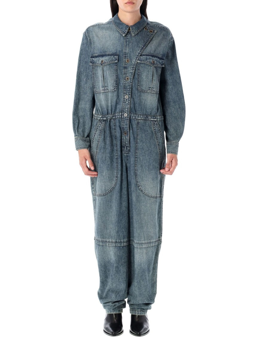 Isabel Marant Étoile Nadia Washed Denim Utility Jumpsuit