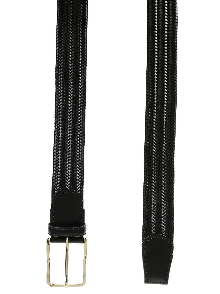 Canali Braided Calf Leather Belt With Polished Buckle