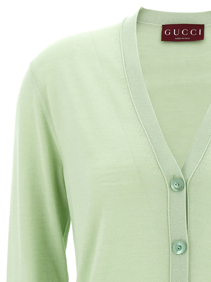 Gucci Silk-Cashmere Cardigan With Web Detail And V-Neckline