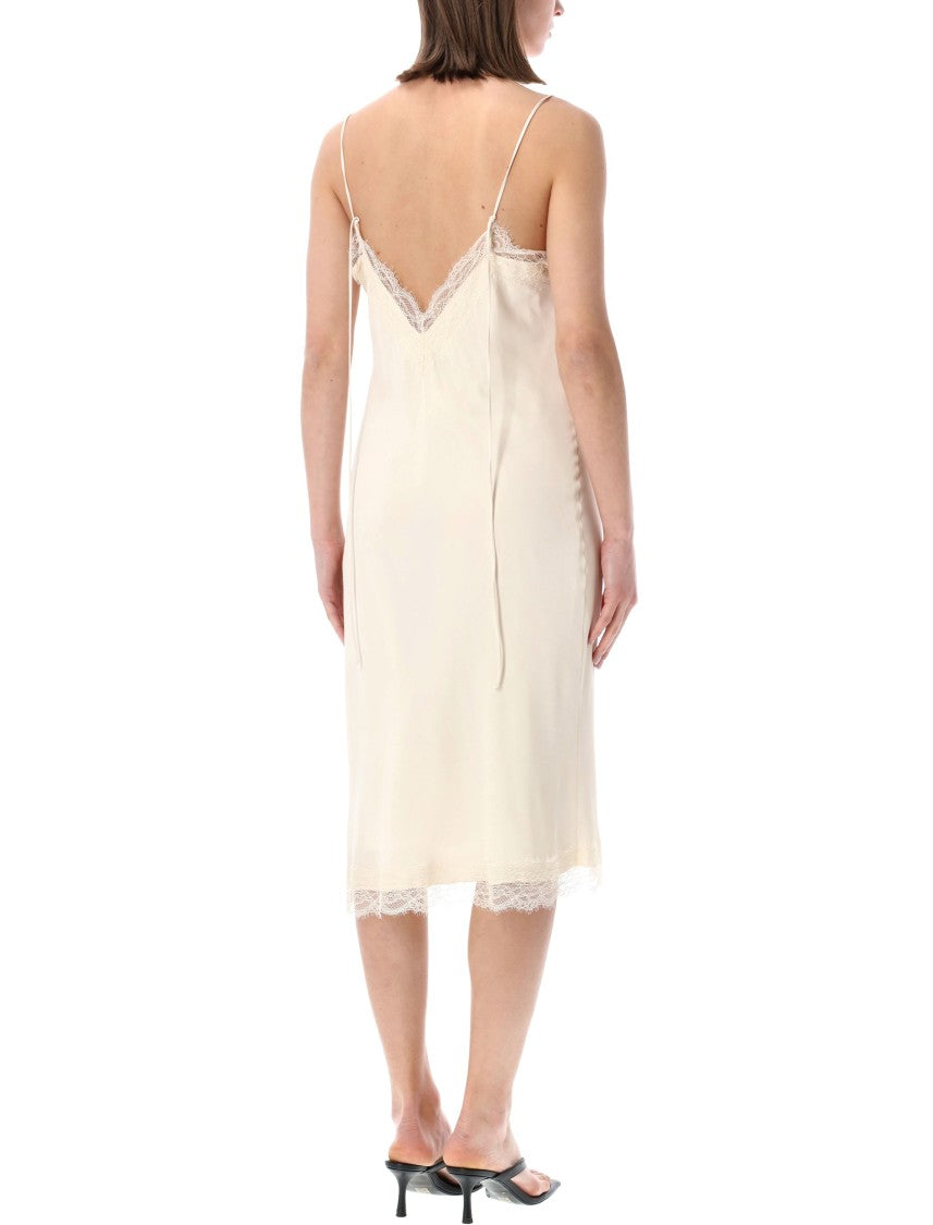 Róhe V Neck Lace Trim Midi Dress