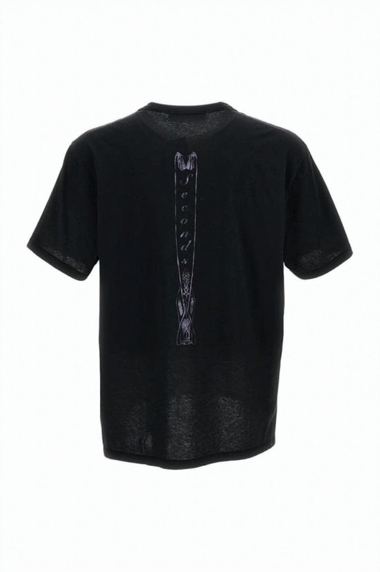 Our Legacy Cropped Black T-Shirt With Graphic Skeleton Artwork