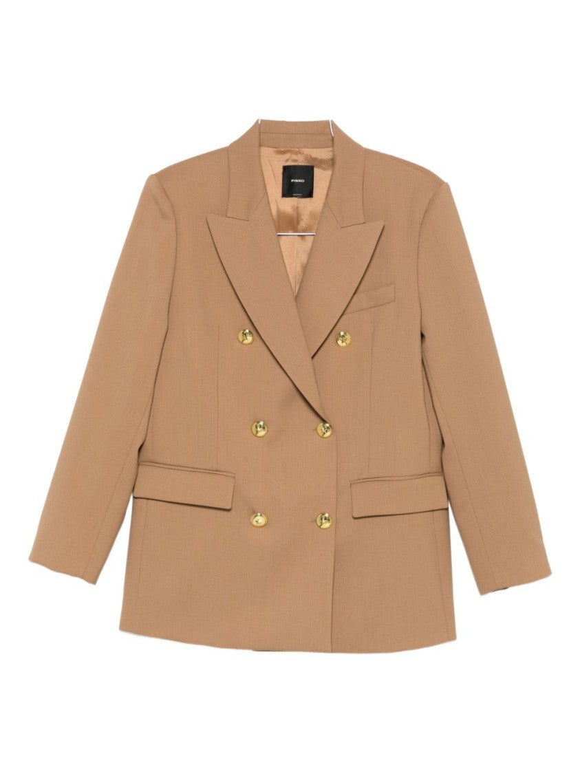 Pinko Double-Breasted Beige Jacket With Wide Lapels
