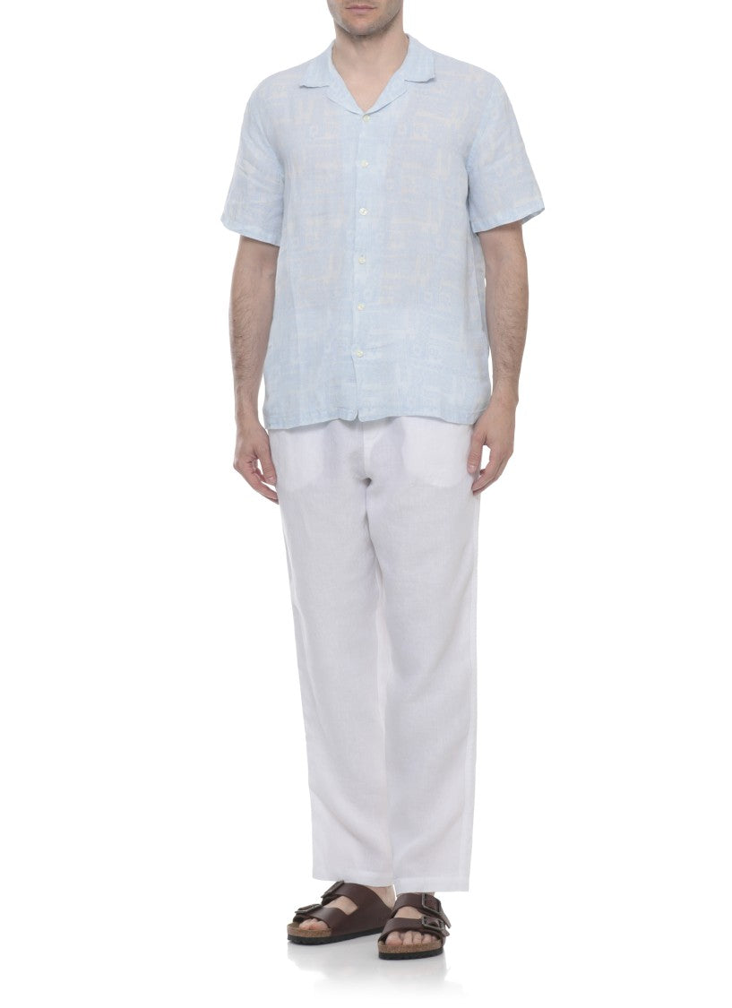 120% Lino Light Blue Geometric Linen Shirt
