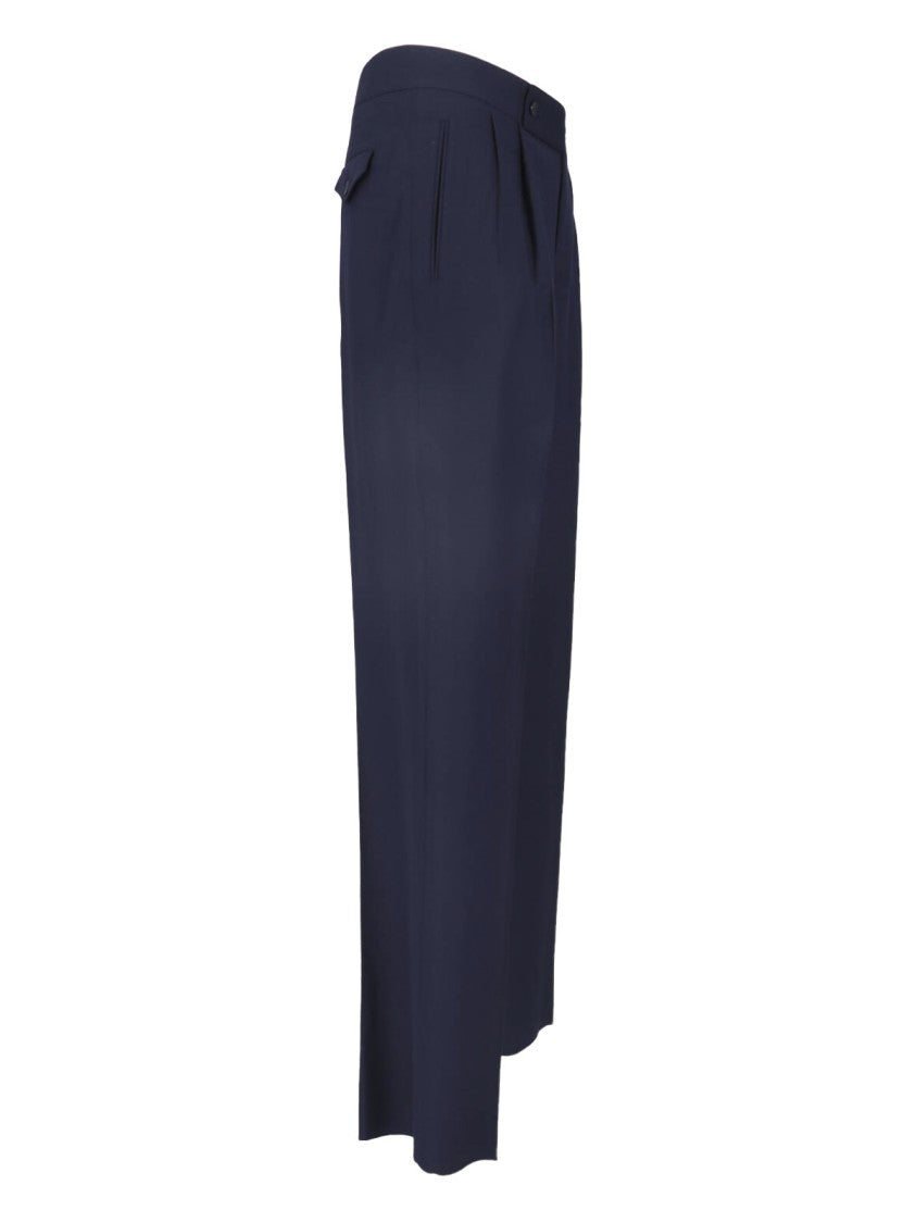Giorgio Armani Navy Blue Virgin Wool Straight-Leg Pants