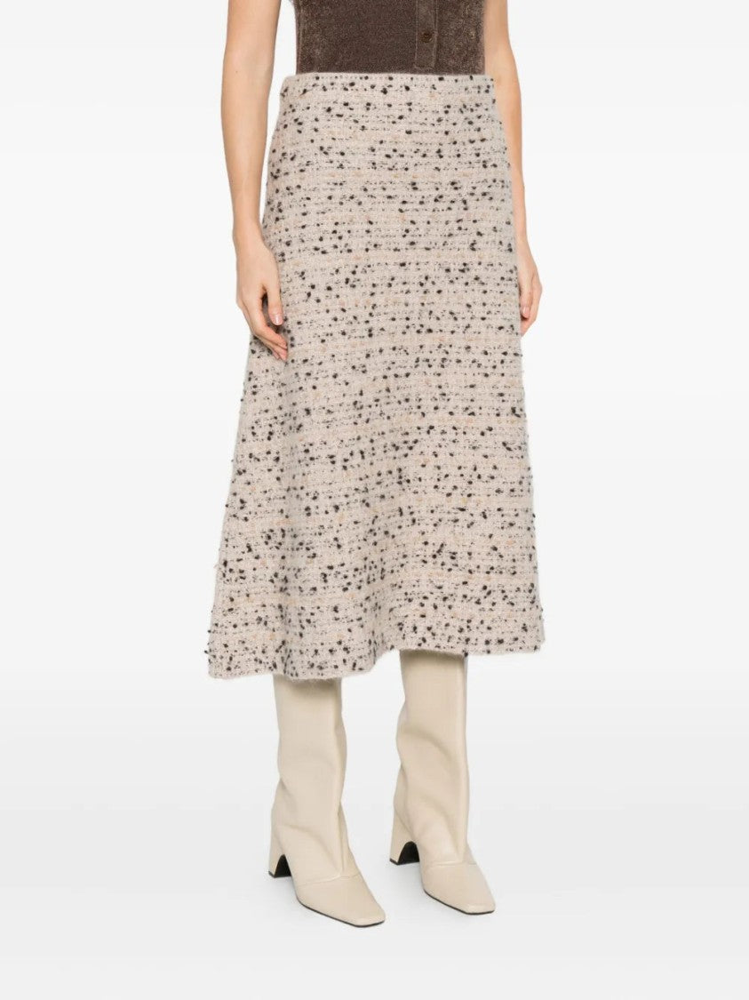 Fabiana Filippi A-Line Beige Tweed Midi Skirt With High Waist And Straight Hem