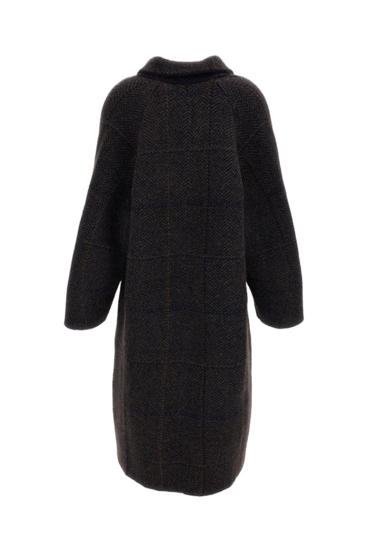 Boboutic Cocoon Double-Breasted Coat In Multicolor Herringbone