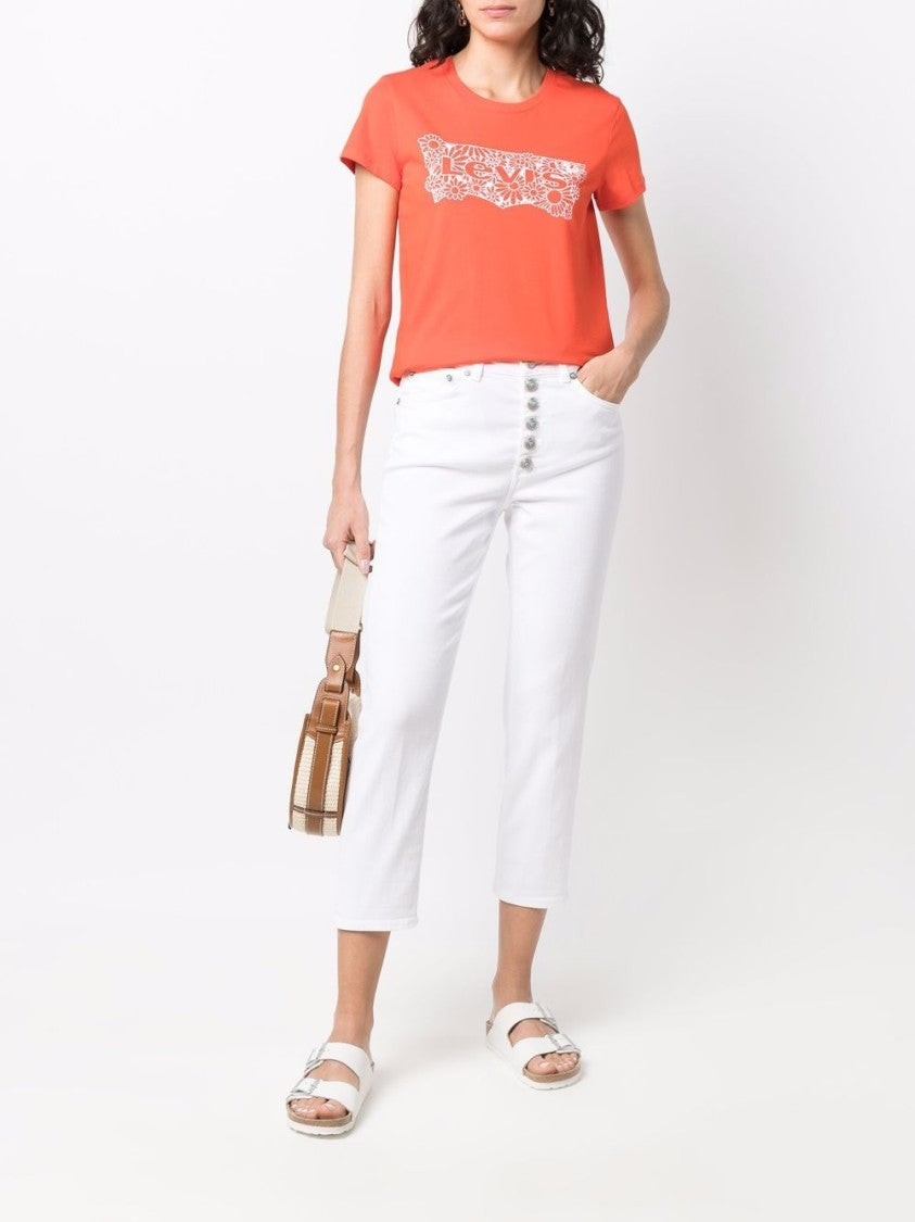 Dondup Bright-White Cotton-Blend Cropped Jeans
