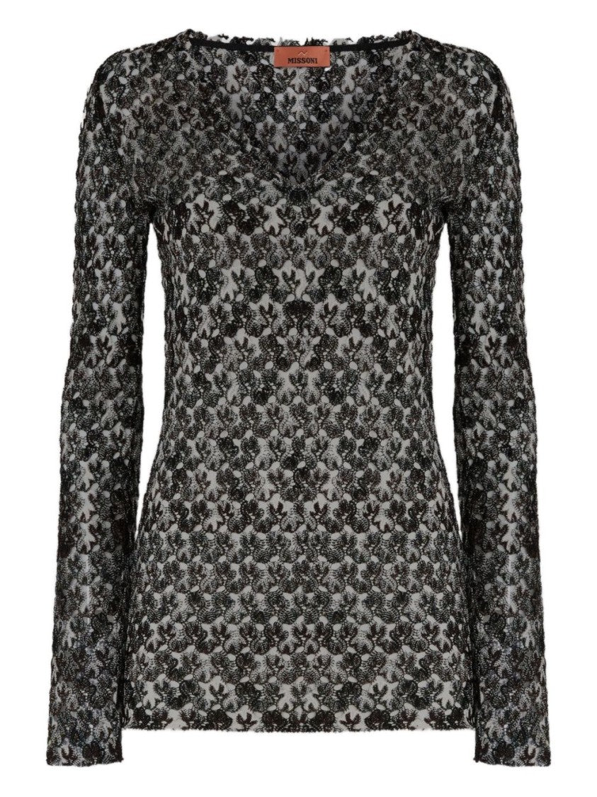 Missoni Brown And Black Lace-Patterned Sweater
