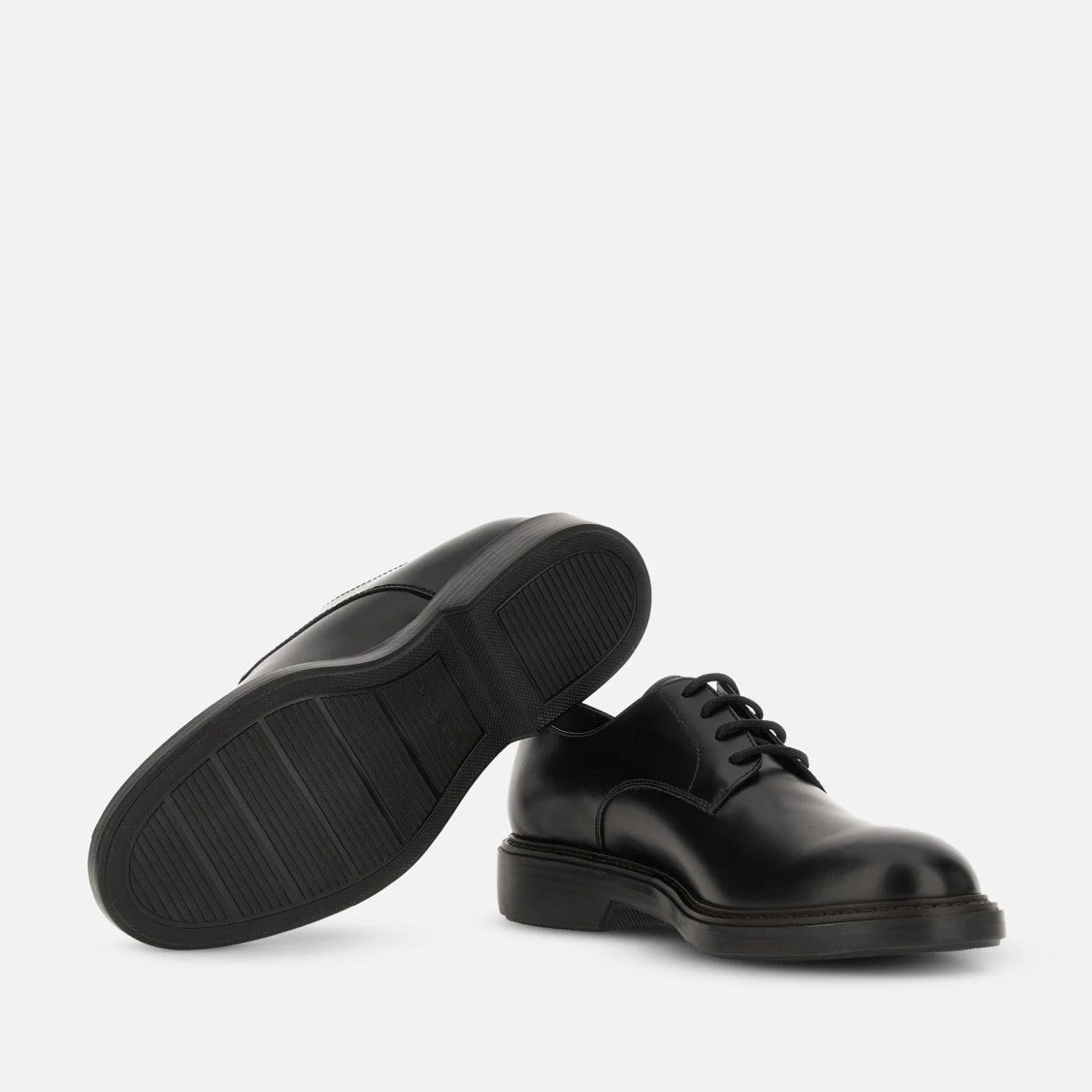 Hogan H704 Derby Lace-Up Shoes In Black Calfskin