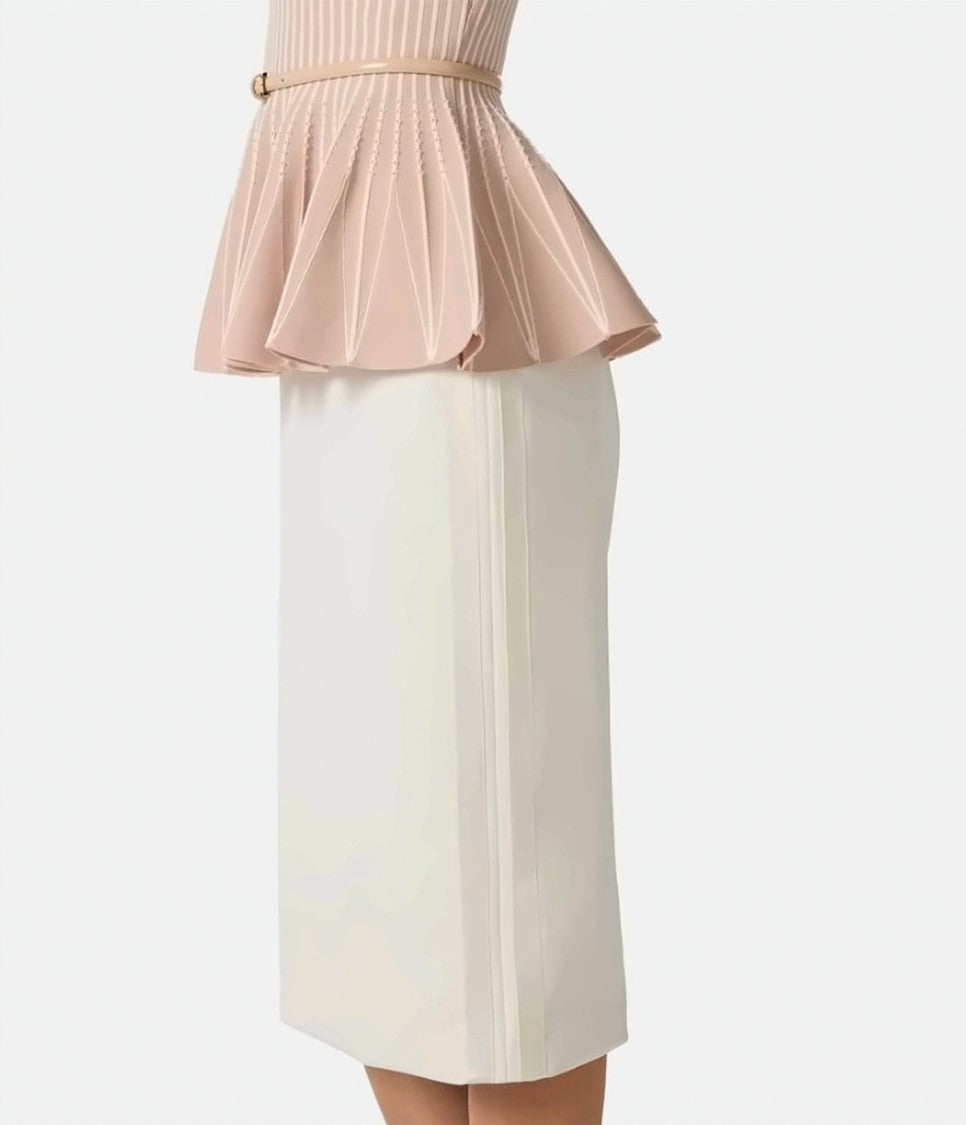 Elisabetta Franchi Light Crepe Satin Side Bands Skirt
