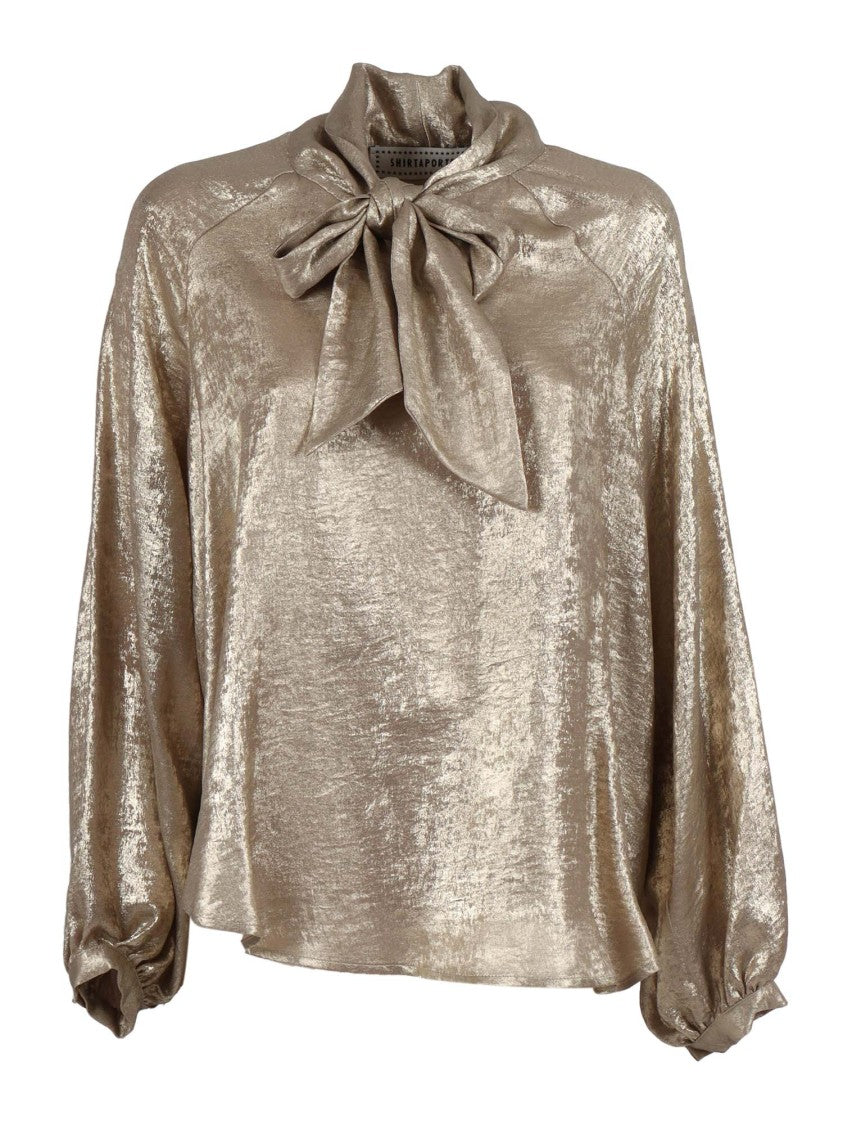 Shirt A Porter Lurex Chiffon Blouse With Bow Tie Neckline