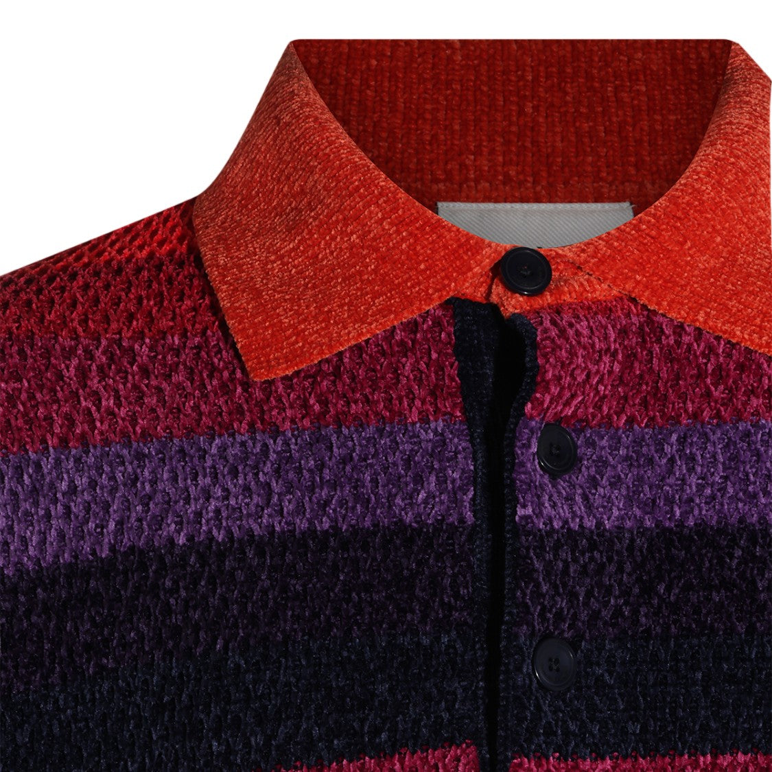 Drôle De Monsieur Striped Textured Knit Collar Sweater