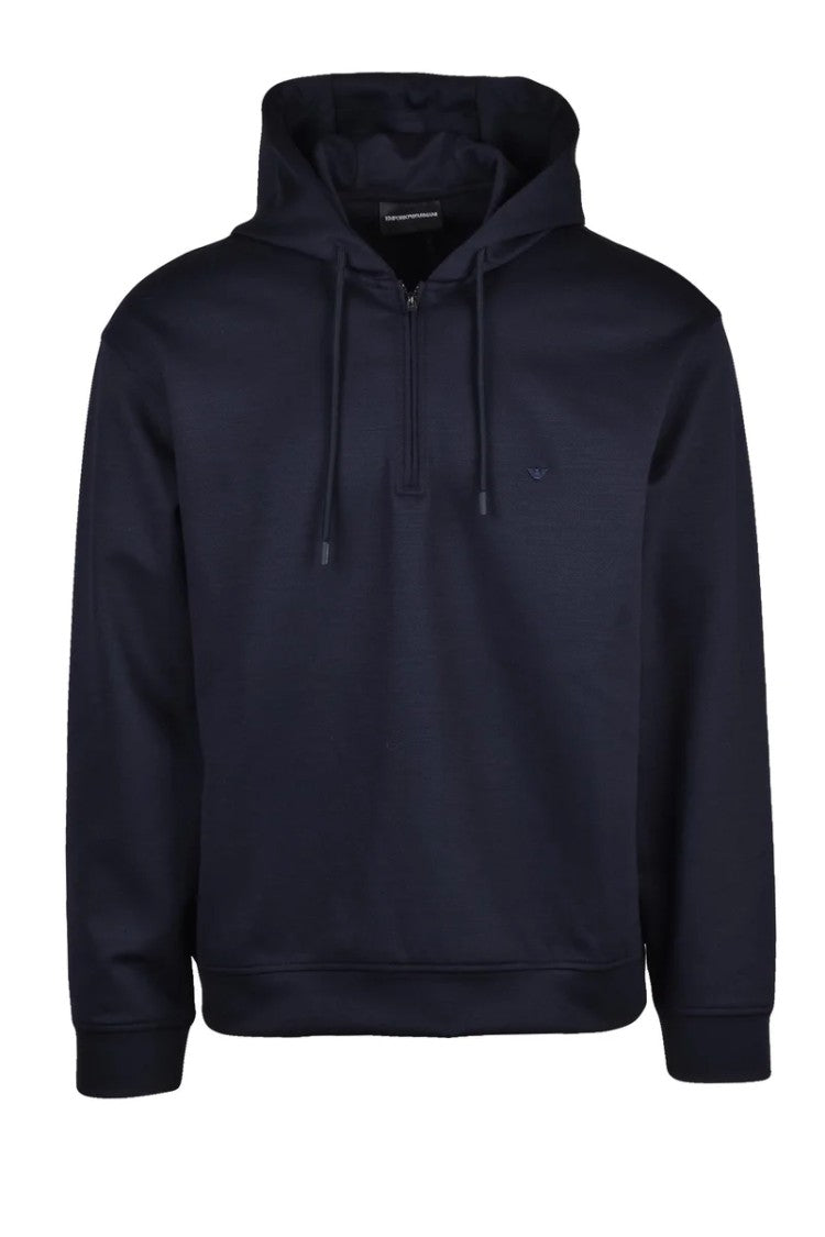 Emporio Armani Hooded Sweatshirt Polyester Wool Stretch - Blue