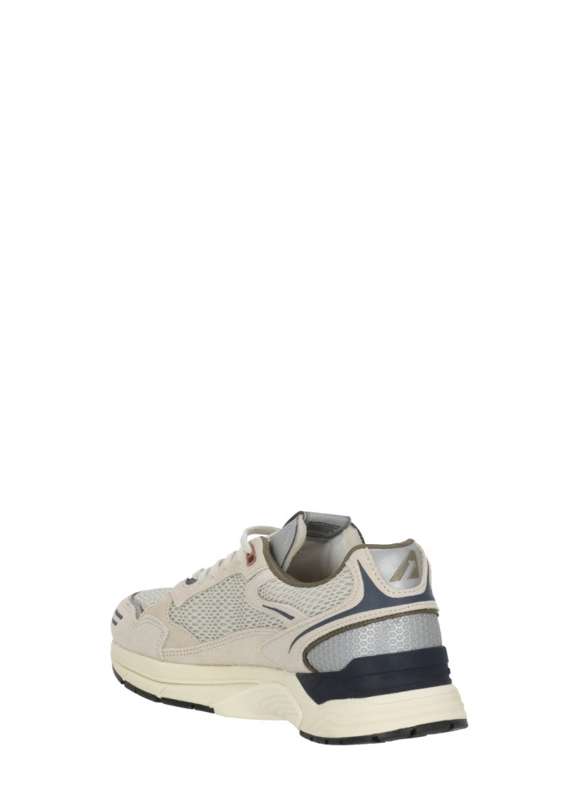 Autry Beige Suede Blue Trim Low-Top Sneakers