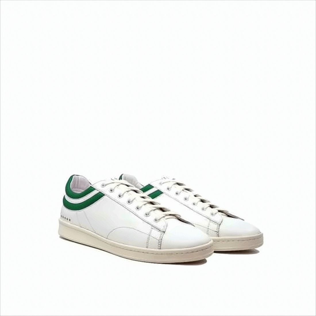 Helms Paris Low-Top White Leather Sneakers With Green Accents And Gold Detailing