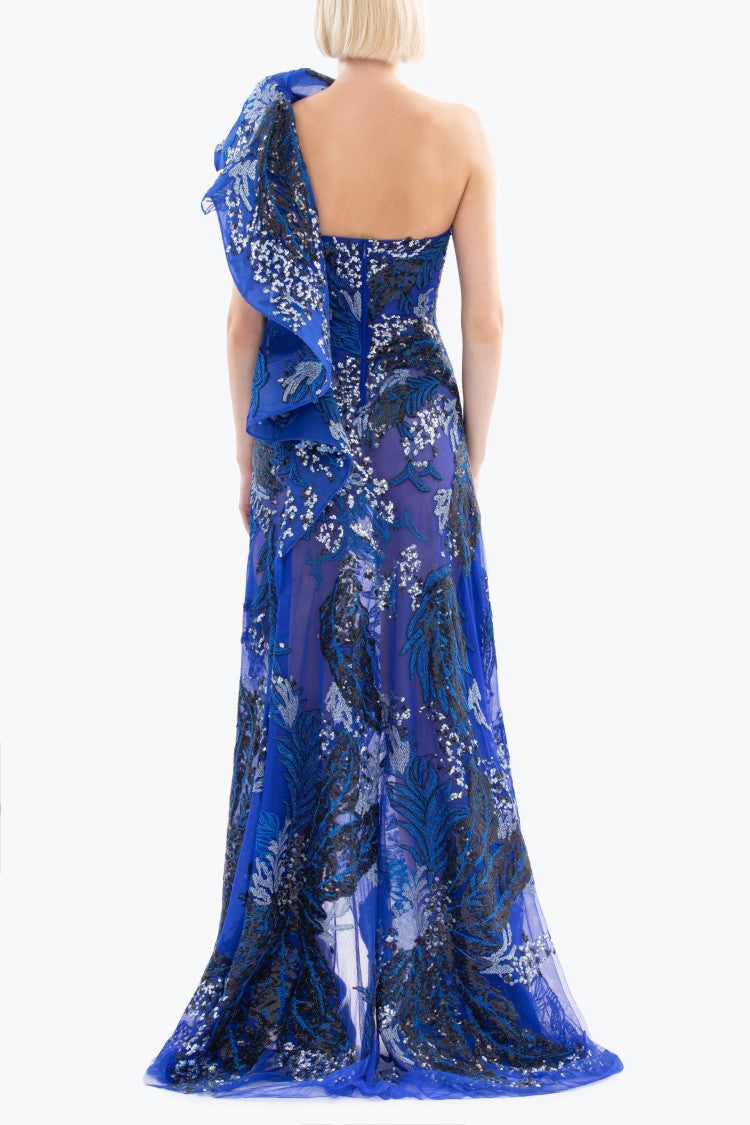Saiid Kobeisy One-Shoulder Embroidered Long Dress