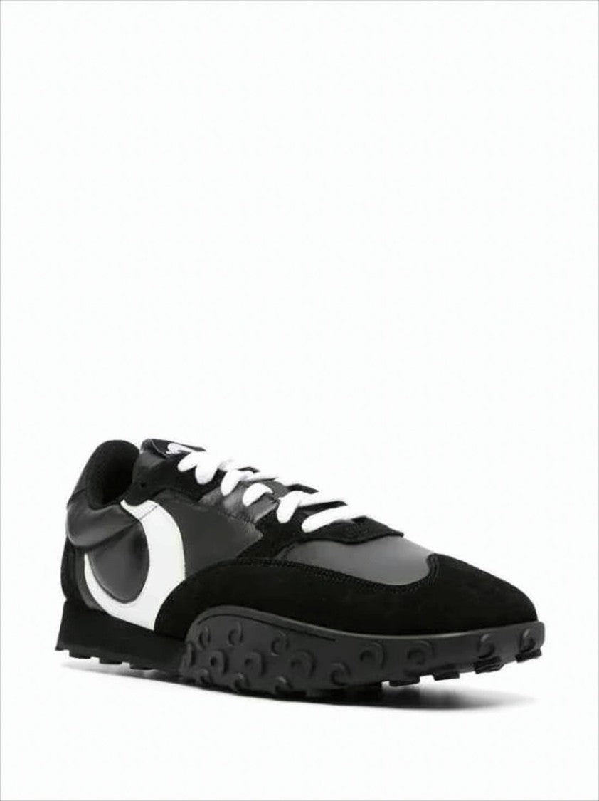 Marine Serre Crescent Accented Black Leather Sneakers With Traction Sole