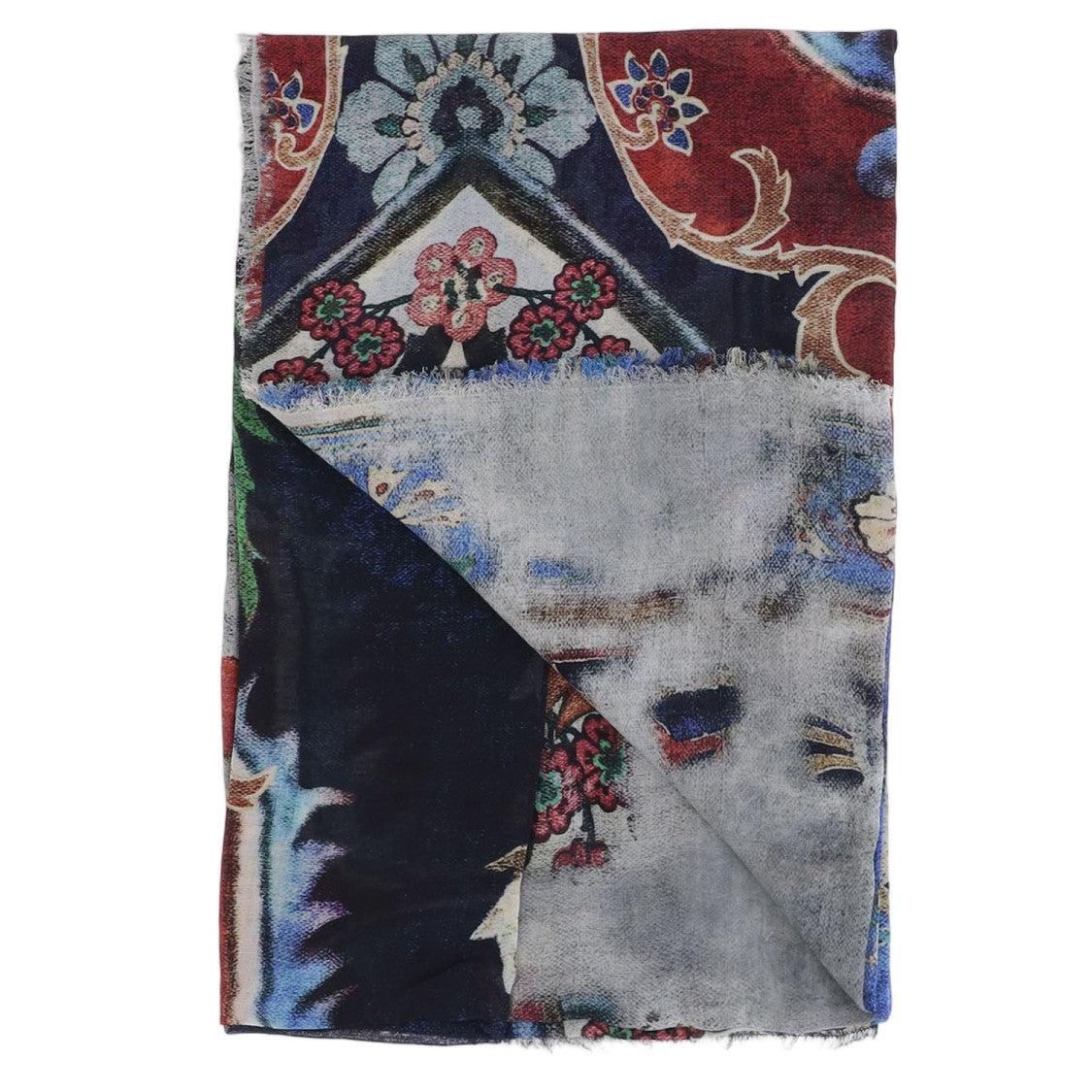 Faliero Sarti Rectangular Scarf With Ornamental Patterns And Fringed Edges