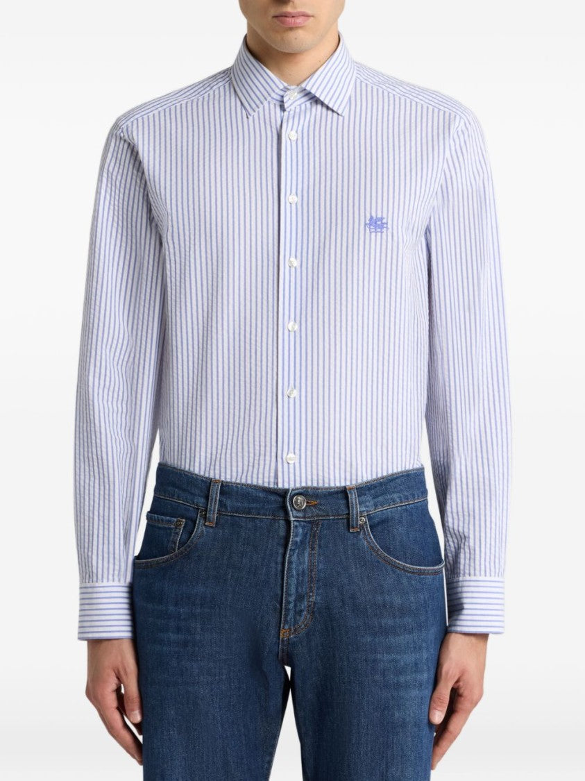 Etro Vertical Blue And White Striped Cotton Shirt