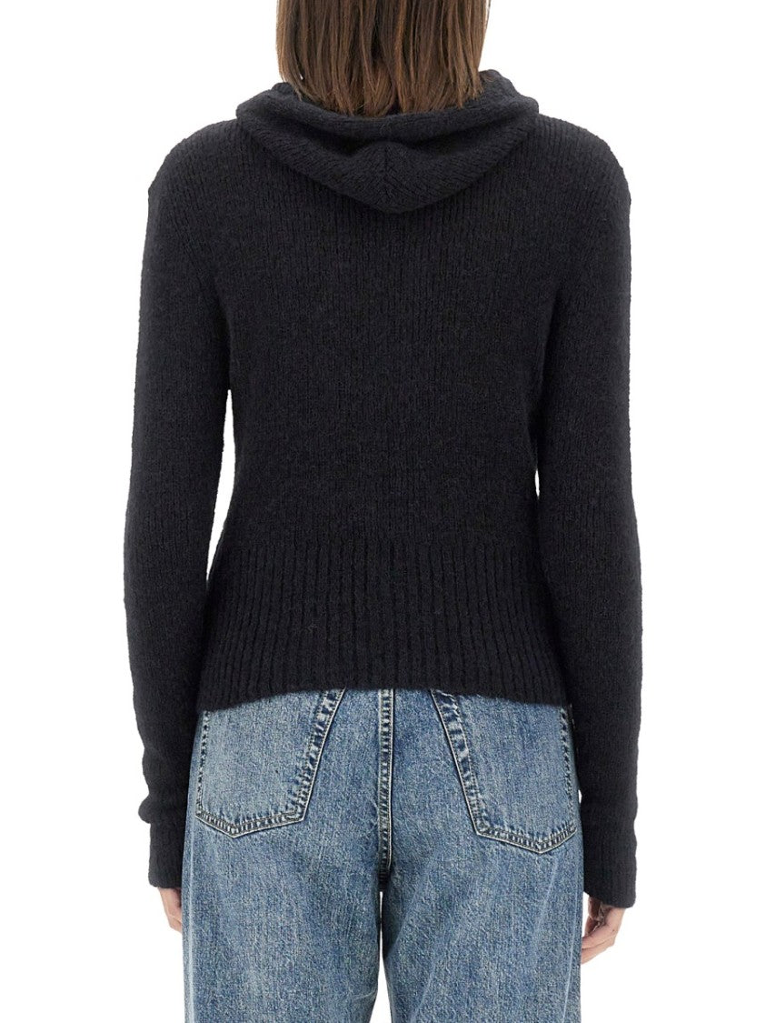 Our Legacy Hooded Zip-Up Knit Sweater With Ribbed Details