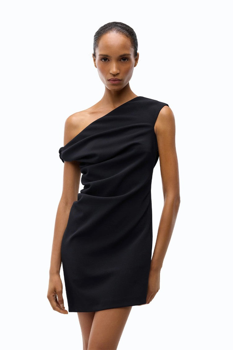 Pinko Black Polyester-Elastane Blend Cap-Sleeve Mini Dress