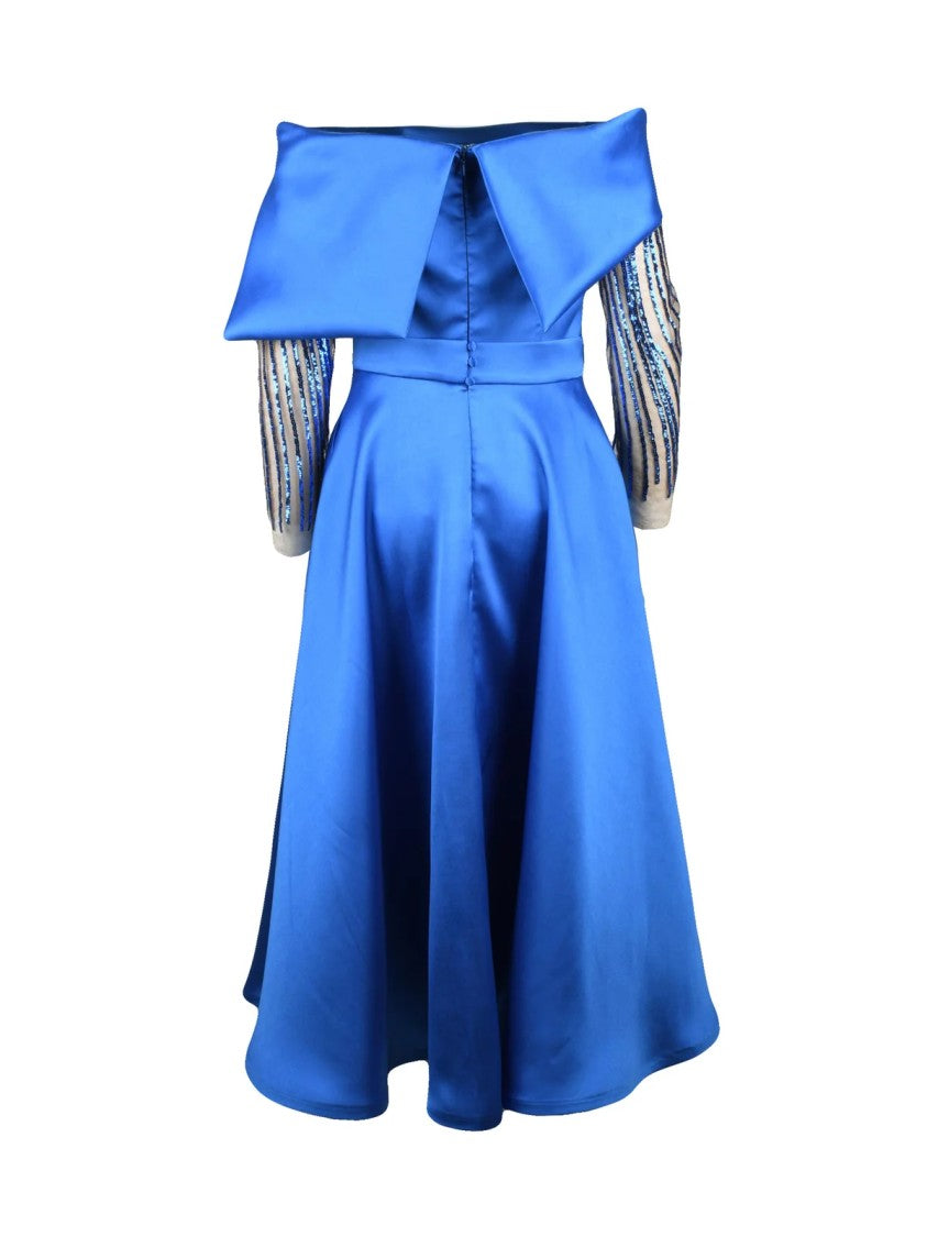 Mischalis Cobalt Satin Polyester Women Long Dress