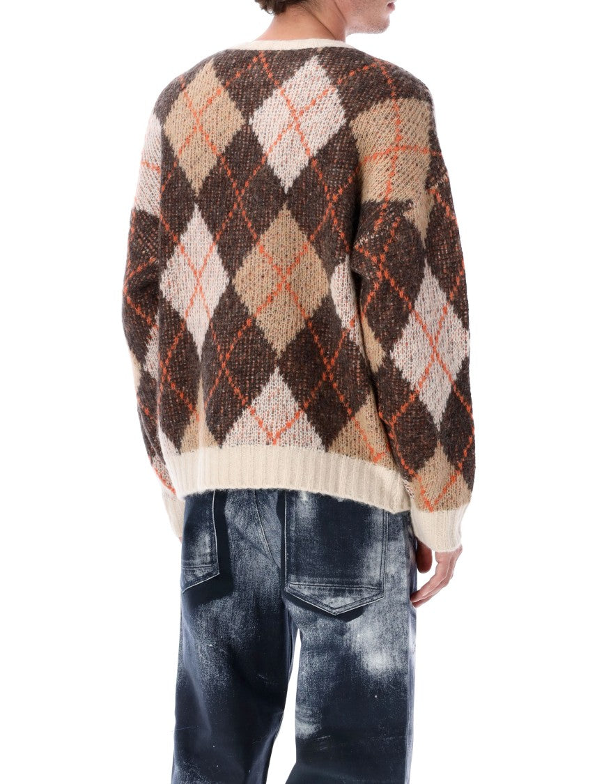 Emporio Armani Oversized Argyle Jacquard Knit Pullover