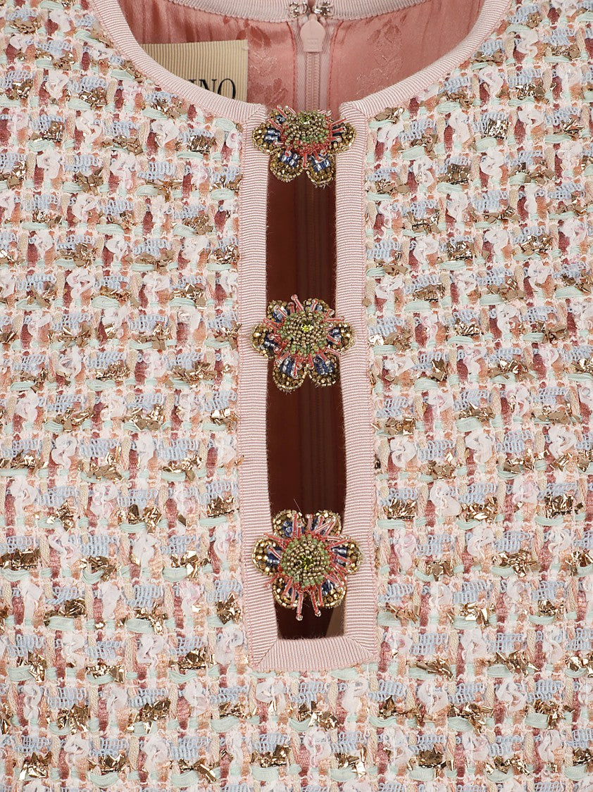 Valentino Garavani Multicolour Textured Dress With Beaded Neckline