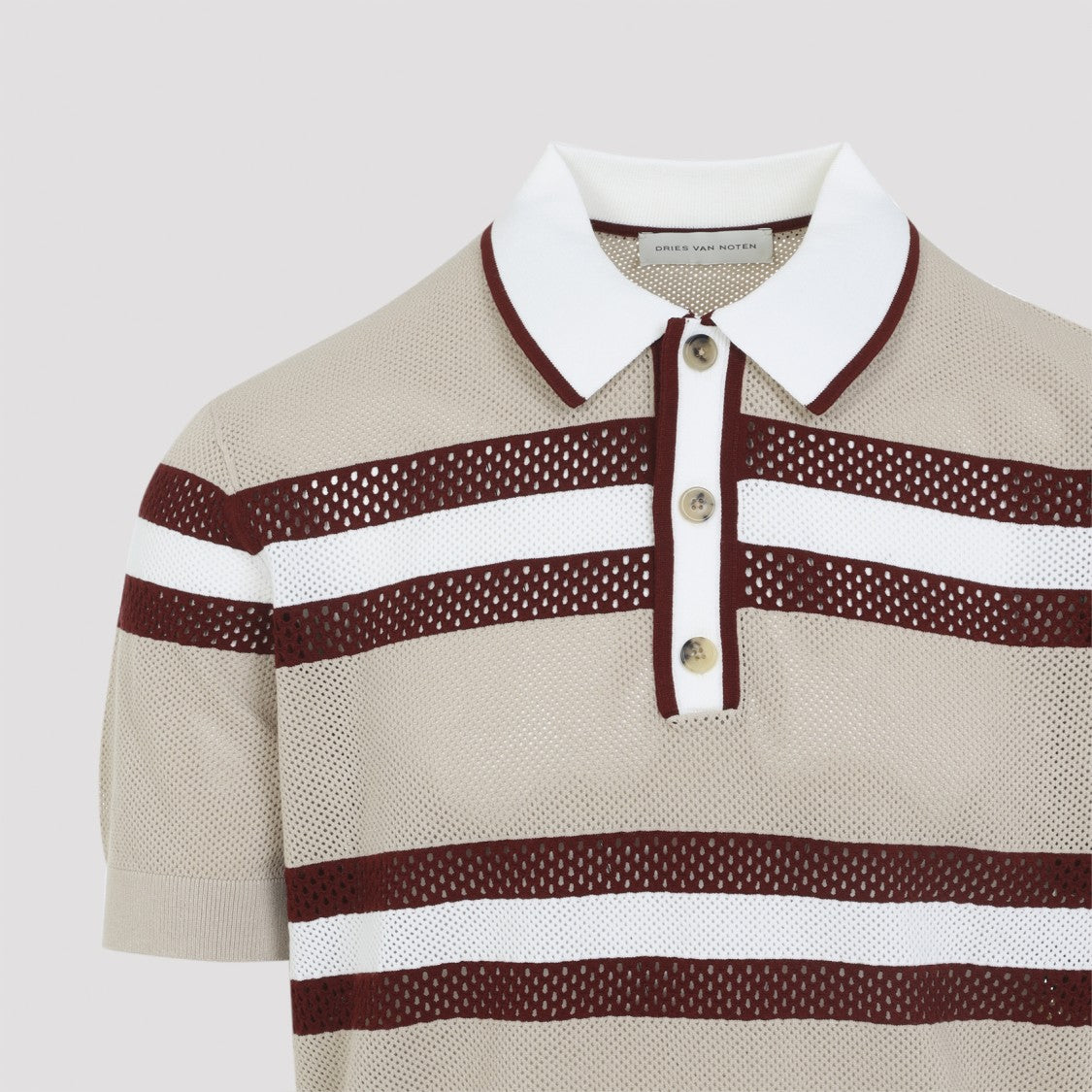 Dries Van Noten Textured Polo Shirt With Horizontal Stripe Design