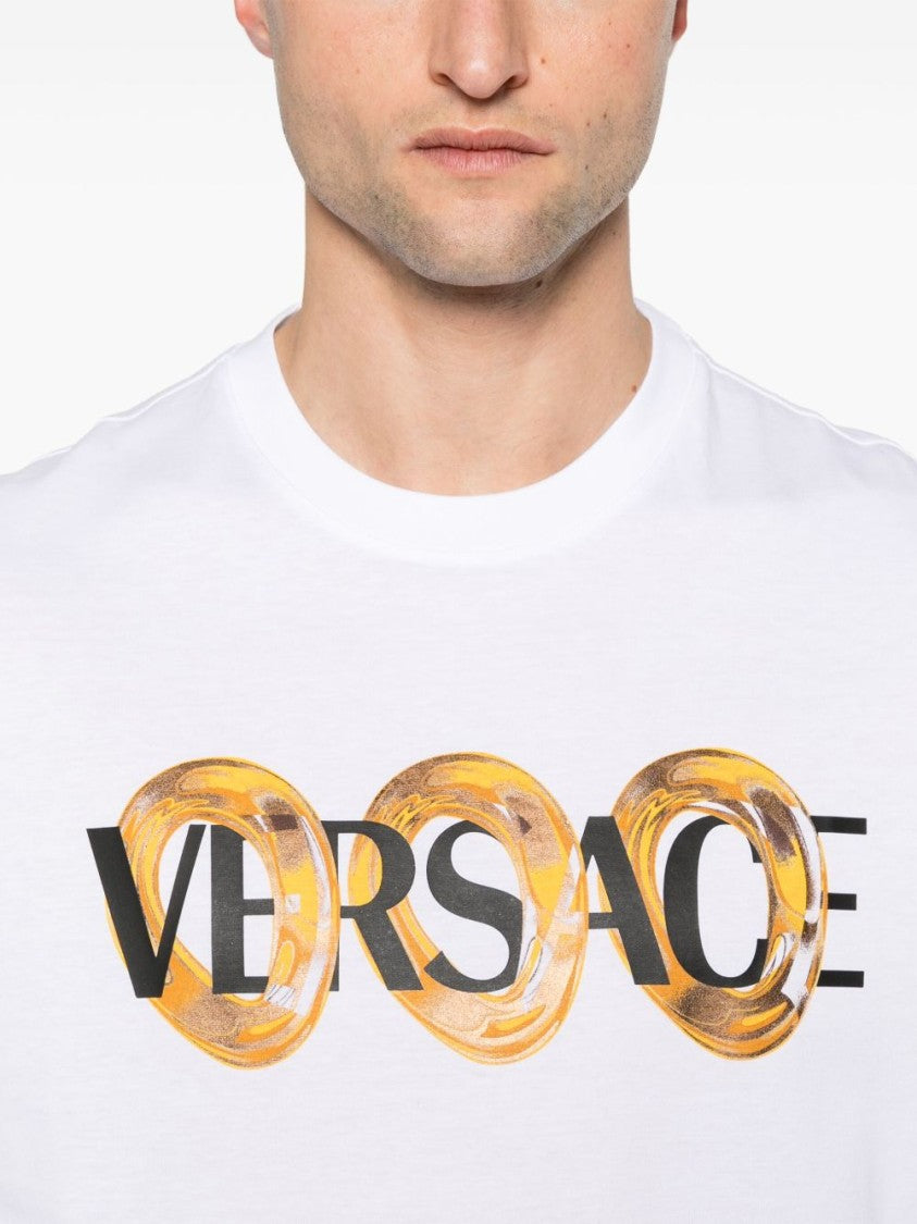 Versace Maxi Chain Logo Cotton Crewneck T-Shirt