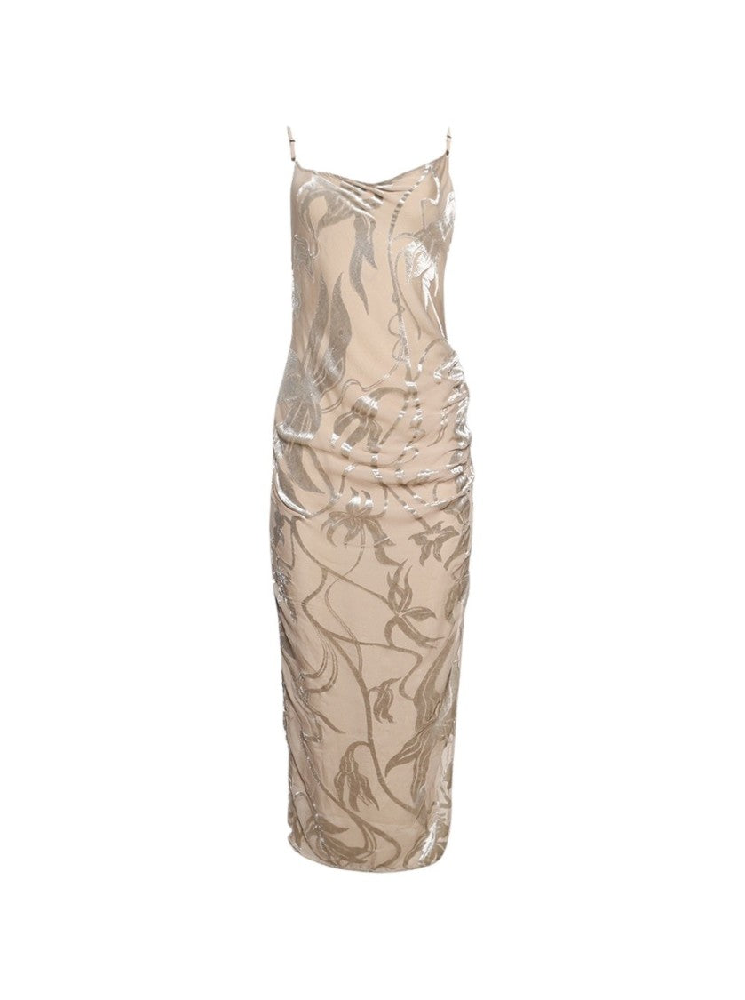 Mugler Asymmetrical Buckled Strap Dress - Champagne