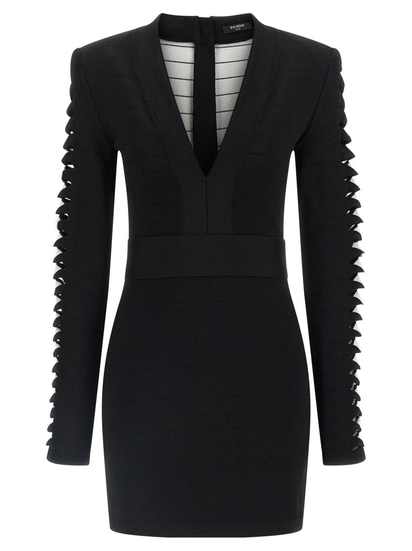 Balmain Stretch Viscose Mini Dress With Cut-Out Details And Padded Shoulders