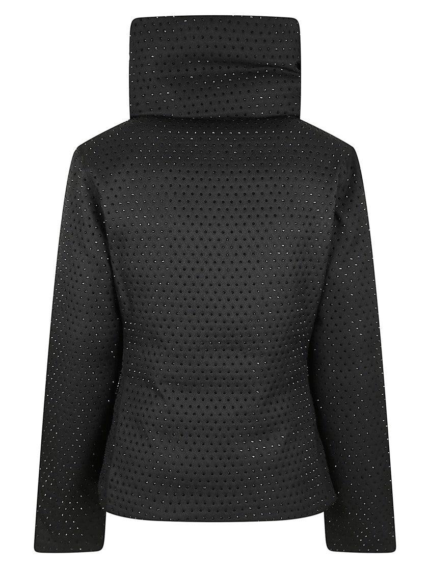 Pinko Cropped Black Rhinestone-Embellished Down Jacket With High Collar