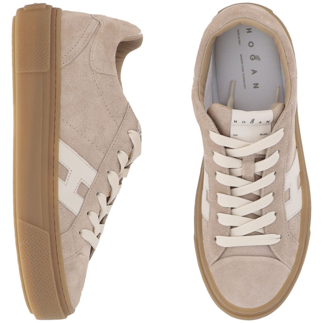 Hogan Beige Suede White Logo Sneakers