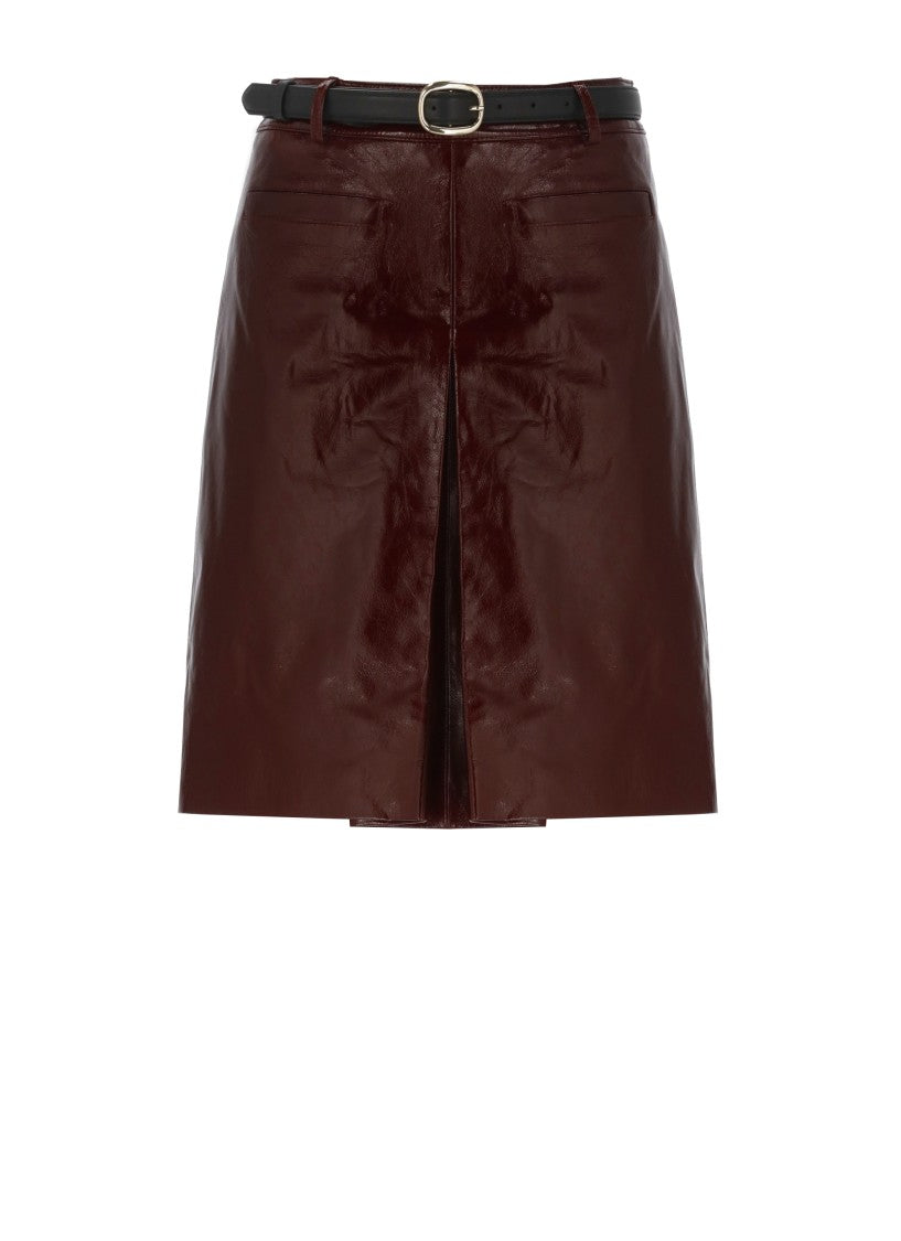 Self-Portrait Bordeaux Leather Skirt With Front Slit