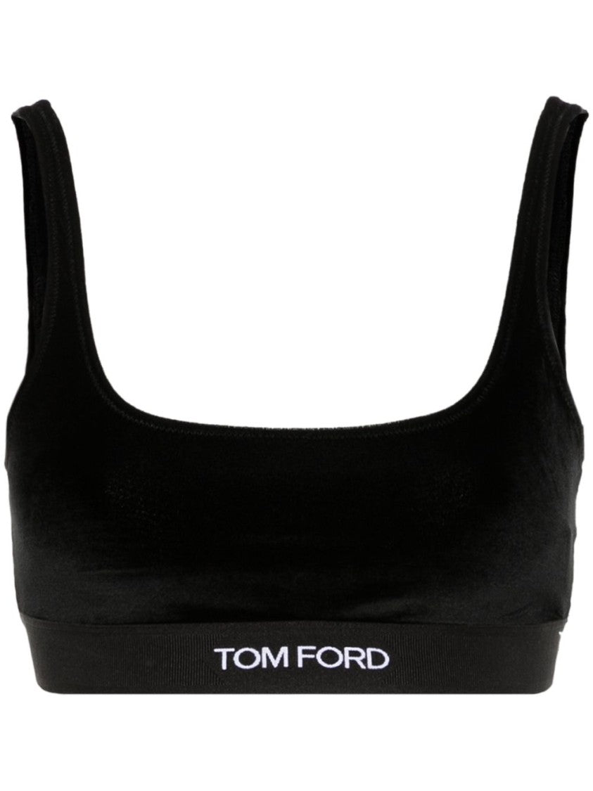 Tom Ford Scoop Neck Velvet Top With Logo Elastic Underband