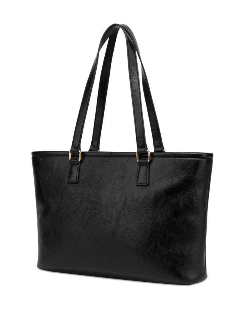 Love Moschino Black Polyurethane Shopper With Gold-Tone Logo Plaque