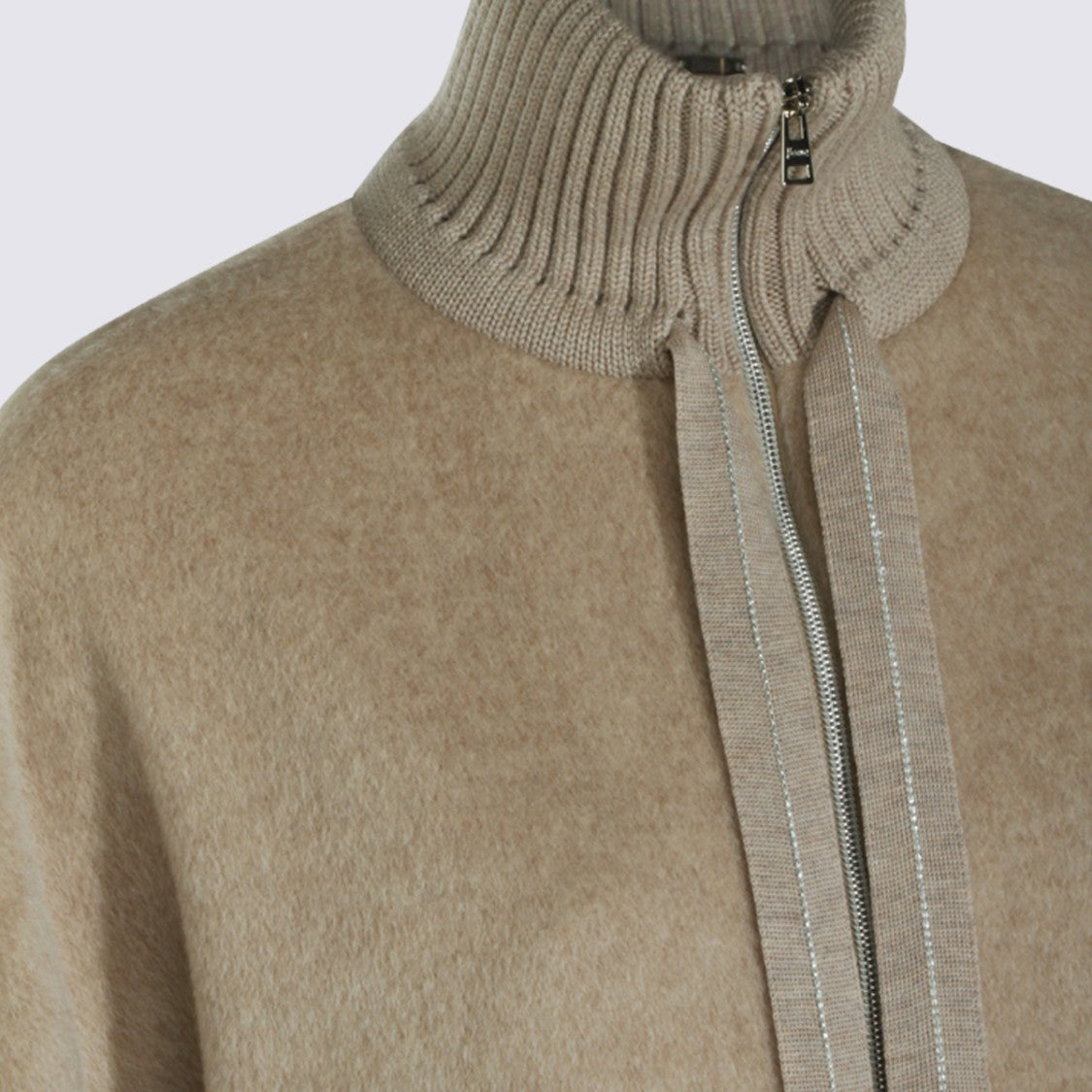 Herno Boxy Short Sleeve Coat With Ribbed High Collar