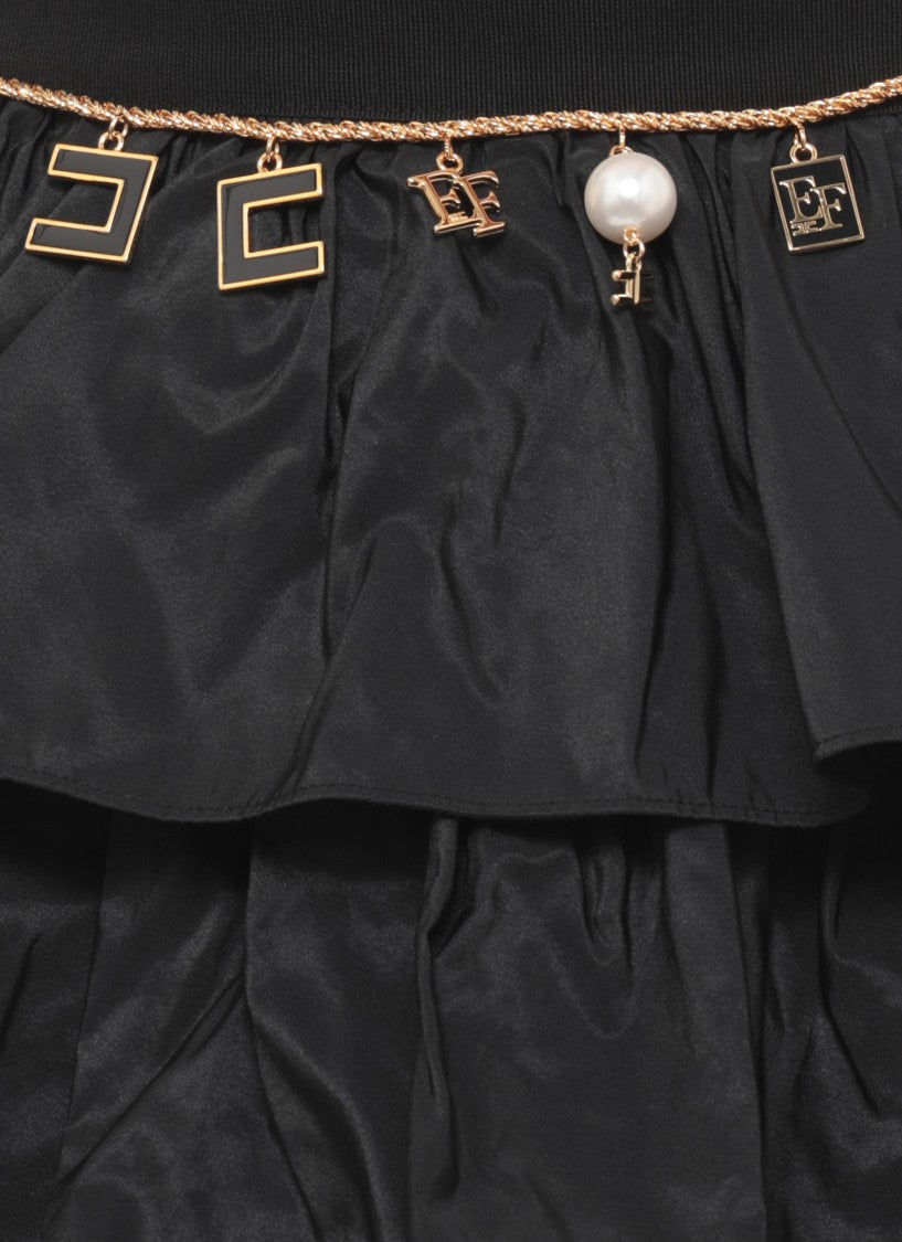 Elisabetta Franchi Long Black Ruffle Skirt With Removable Gold Detailing
