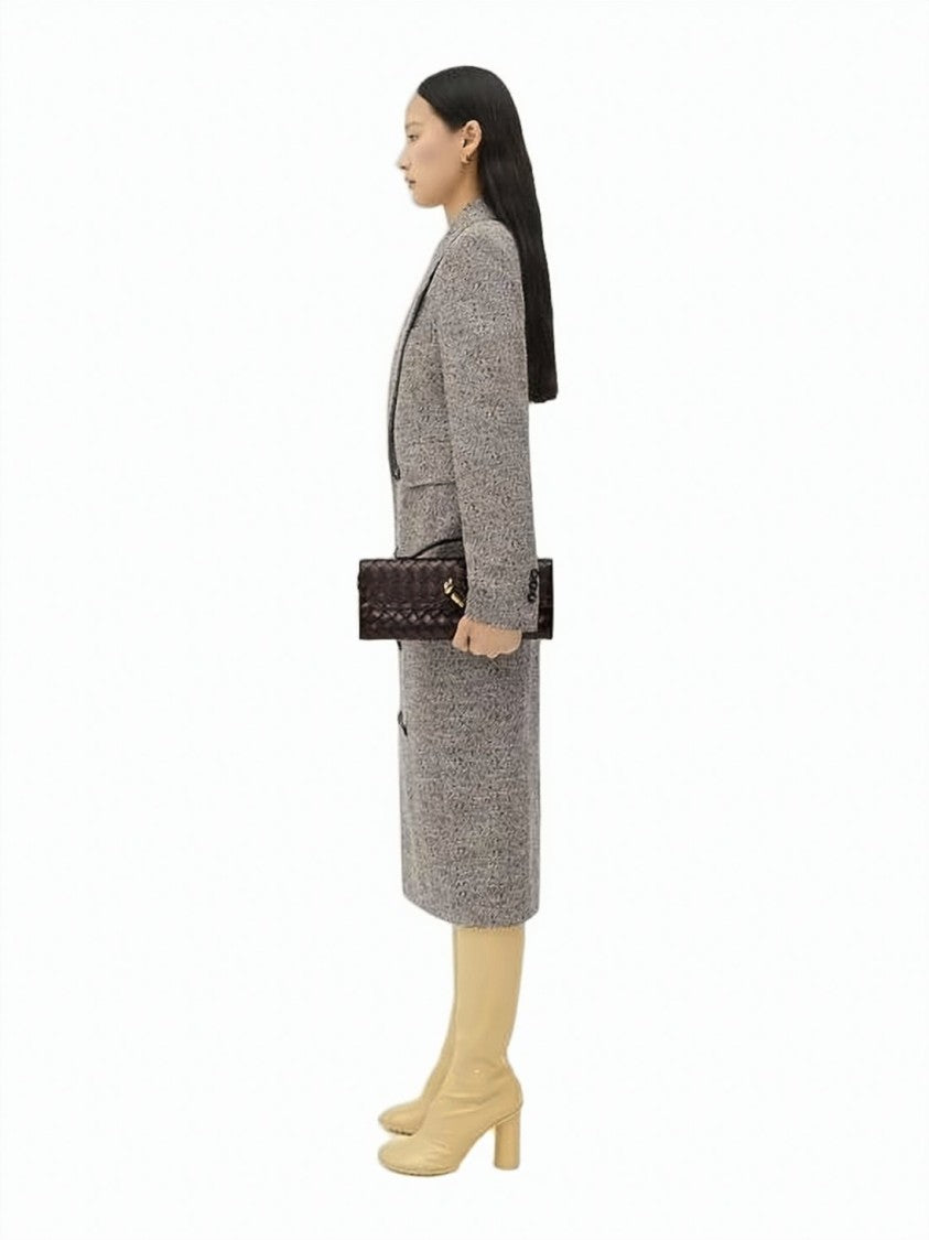 Bottega Veneta Rectangular Woven Lambskin Clutch With Gold-Tone Charm