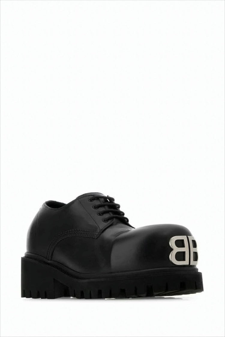Balenciaga Black Bullskin Lace-Up Shoes With Chunky Sole And Bold Logo